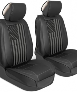 Flag Car/Truck Leather Black & Dark Gray Seat Covers