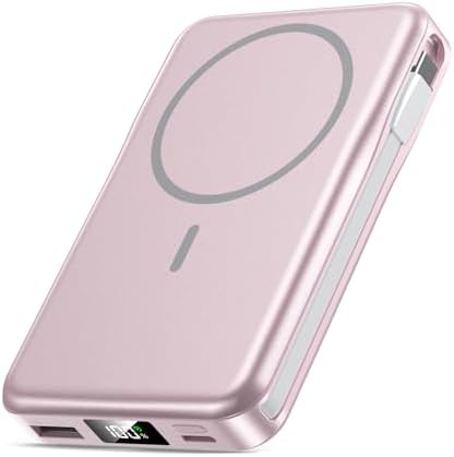 Magnetic Portable Charger 10000mAh, 20W Power Bank with Built in Cable