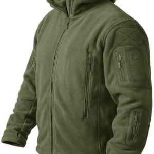 CRYSULLY Men’s Hooded Tactical Winter Fleece Jacket – Army Green