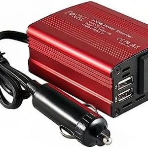 FOVAL 150W Car Power Inverter 12V DC to 110V AC Converter Vehicle Adapter Plug Outlet with 3.1A Dual USB Car Charger for Laptop Computer (Classic Red) : Automotive