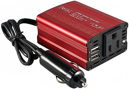 FOVAL 150W Car Power Inverter 12V DC to 110V AC Converter Vehicle Adapter Plug Outlet with 3.1A Dual USB Car Charger for Laptop Computer (Classic Red) : Automotive