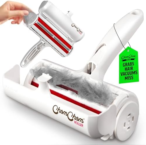 ChomChom Roller Pet Hair Remover – Original Size Reusable Lint Roller for Cat & Dog Hair on Furniture, Couch, Carpet, Car, Rugs & Bedding – Portable, Eco-Friendly (White) : Health & Household
