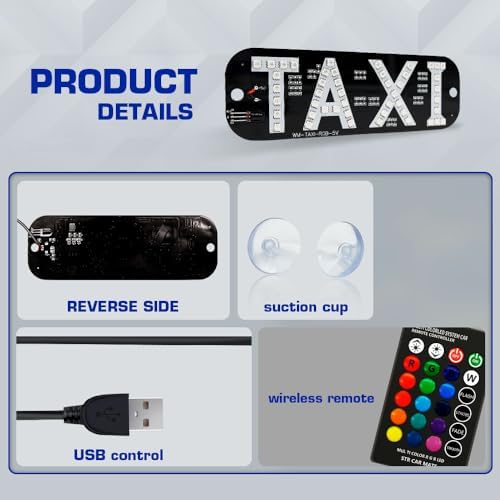 NSKANQI 1set RGB LED Sign Decor,Colorful Taxi Flashing Hook on Car Window with USB Inverter Taxi Light (RGB) : Automotive - Image 3