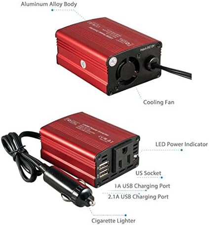 FOVAL 150W Car Power Inverter 12V DC to 110V AC Converter Vehicle Adapter Plug Outlet with 3.1A Dual USB Car Charger for Laptop Computer (Classic Red) : Automotive - Image 7