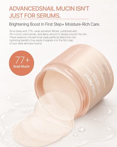 Beautievi Snail Mucin 77% Toner Pads for Brightening and Hydrating Skincare | Hydrating Face Pads with Snail Secretion Filtrate, Niacinamide, Inositol, Alpha-arbutin for Dull Skin Treatment - Image 3