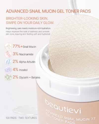 Beautievi Snail Mucin 77% Toner Pads for Brightening and Hydrating Skincare | Hydrating Face Pads with Snail Secretion Filtrate, Niacinamide, Inositol, Alpha-arbutin for Dull Skin Treatment - Image 2
