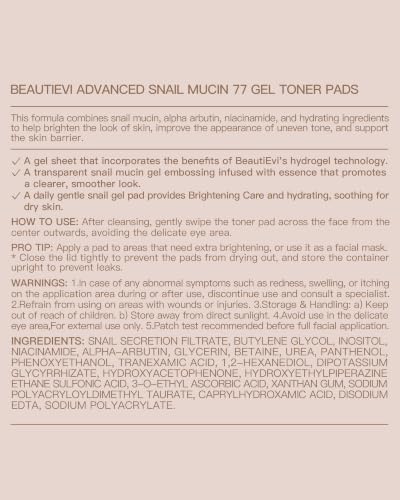 Beautievi Snail Mucin 77% Toner Pads for Brightening and Hydrating Skincare | Hydrating Face Pads with Snail Secretion Filtrate, Niacinamide, Inositol, Alpha-arbutin for Dull Skin Treatment - Image 9