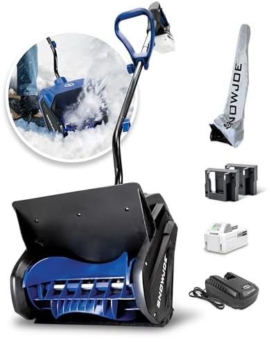 Snow Joe 24V iON+ Cordless Snow Shovel, Blue and Black, 13 Inch, with 4Ah Battery, Quick Charger, Battery Holder, Cover