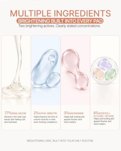 Beautievi Snail Mucin 77% Toner Pads for Brightening and Hydrating Skincare | Hydrating Face Pads with Snail Secretion Filtrate, Niacinamide, Inositol, Alpha-arbutin for Dull Skin Treatment - Image 4