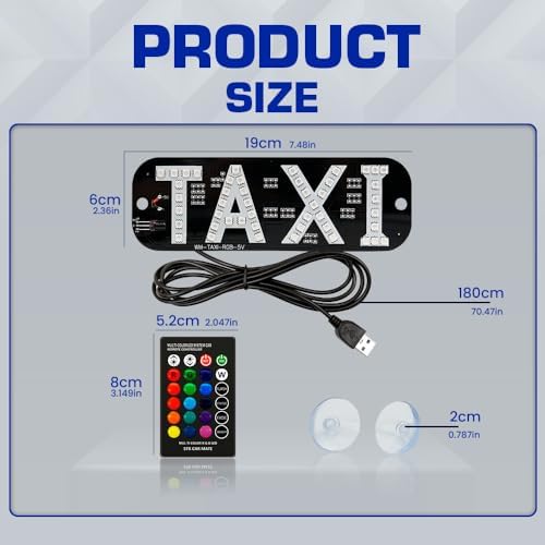 NSKANQI 1set RGB LED Sign Decor,Colorful Taxi Flashing Hook on Car Window with USB Inverter Taxi Light (RGB) : Automotive - Image 2