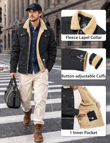 MAGCOMSEN Winter Coats For Men Fleece Lining Heavy Cotton Jackets Black S | Cotton, Sherpa Lined, 5 Pockets, HeavyWeight, Fleece Lining, Stylish, Warm Thicken Wool, Trucker Western Jackets at Amazon Men’s Clothing store - Image 4