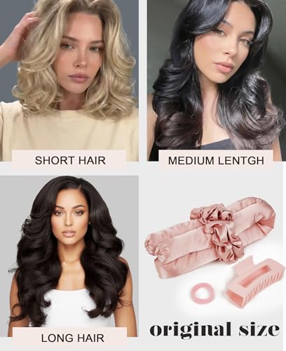Original Satin Heatless Curls Overnight Curling Rod Set | Pillow Soft Rollers Hair Curlers to Sleep in No Heat for Blowout Hair | with 1.37" Heatless Curler & 2 Scrunchies & Claw Clip : Beauty & Personal Care - Image 6