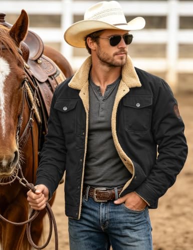 MAGCOMSEN Winter Coats For Men Fleece Lining Heavy Cotton Jackets Black S | Cotton, Sherpa Lined, 5 Pockets, HeavyWeight, Fleece Lining, Stylish, Warm Thicken Wool, Trucker Western Jackets at Amazon Men’s Clothing store - Image 2