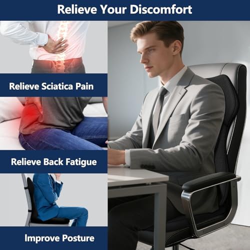 JIPORIER Seat Cushion,Lumbar Support Pillow for Office Chair,Ergonomic Memory Foam Back Support Pillow, High Density Foam Chair Cushion for Sciatica Pain Relief Coccyx Pad for Chair,Car,Desk,Black : Home & Kitchen. Menos de $45. - Image 3