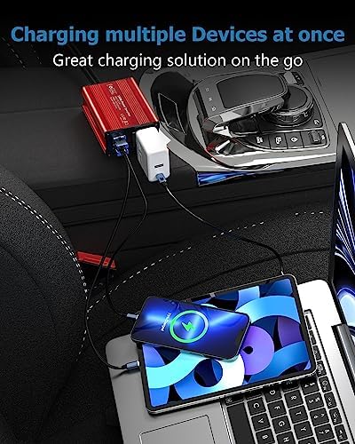 FOVAL 150W Car Power Inverter 12V DC to 110V AC Converter Vehicle Adapter Plug Outlet with 3.1A Dual USB Car Charger for Laptop Computer (Classic Red) : Automotive - Image 3