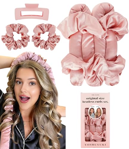 Original Satin Heatless Curls Overnight Curling Rod Set | Pillow Soft Rollers Hair Curlers to Sleep in No Heat for Blowout Hair | with 1.37" Heatless Curler & 2 Scrunchies & Claw Clip : Beauty & Personal Care