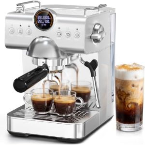 Kismile Espresso Machine with Milk Frother, 20 Bar Hot & Cold Brew | Semi-Automatic Expresso Coffee Machine with Single & Double Shot, LED Display for Home Barista Latte and Cappuccino: Home & Kitchen