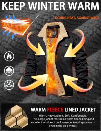 MAGCOMSEN Winter Coats For Men Fleece Lining Heavy Cotton Jackets Black S | Cotton, Sherpa Lined, 5 Pockets, HeavyWeight, Fleece Lining, Stylish, Warm Thicken Wool, Trucker Western Jackets at Amazon Men’s Clothing store - Image 5